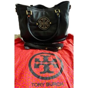 Tory Burch Amanda Black Pebbled Leather W/ Gold Accents Large Tote Bag